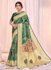 Printed Embroidered Green Wedding Designer Saree