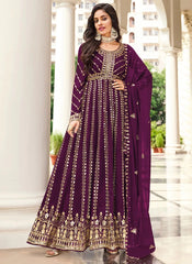 Purple Color Embroidered Georgette Abaya Style Suit