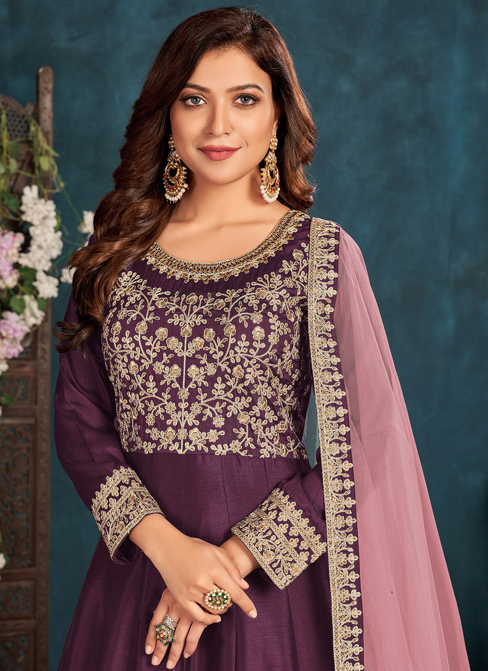 Purple Embroidered Art Silk Anarkali Salwar Suit
