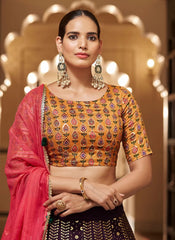 Purple Georgette Wedding Wear Embroidered Lehenga Choli