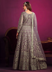 Purple heavy Embroidered Net Sangeet Function Suit