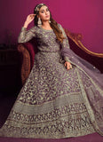 Purple heavy Embroidered Net Sangeet Function Suit