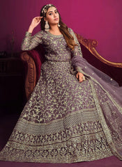 Purple heavy Embroidered Net Sangeet Function Suit