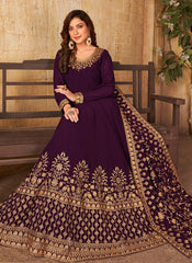 Purple Resham And Embroidered Anarkali Suit In Georgette Fabric