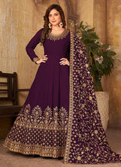 Purple Resham And Embroidered Anarkali Suit In Georgette Fabric