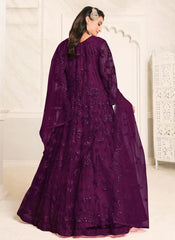 Purple Tone To Tone Thread And Sequince Work Net Anarkali Suit