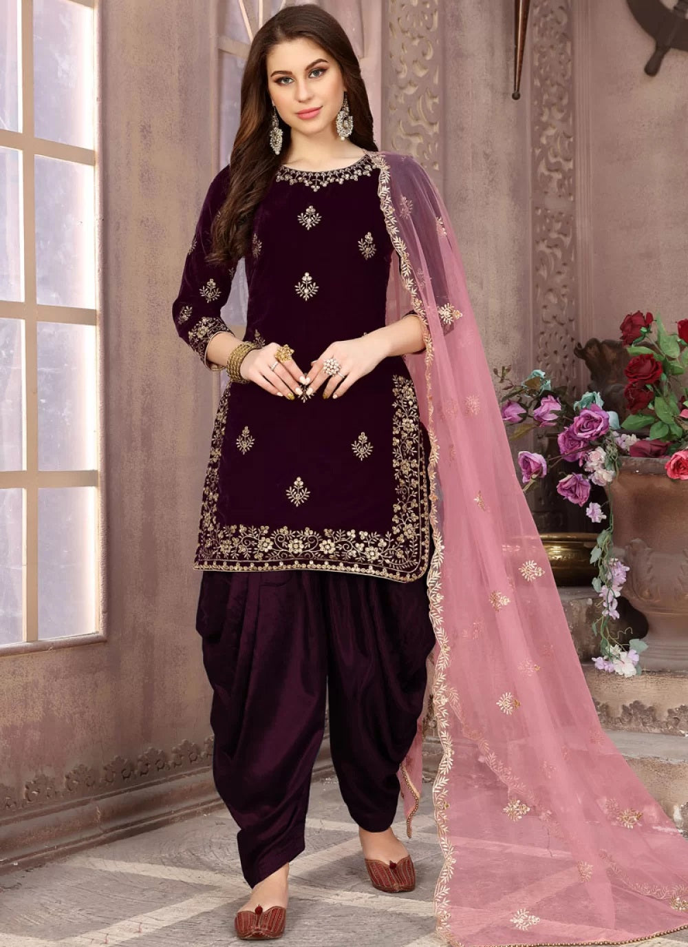Purple Velvet New Design For Punjabi Suit - Main Image
