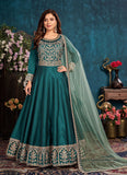 Rama Color Embroidered Art Silk Anarkali Style Suit