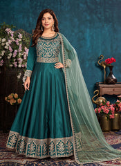 Rama Color Embroidered Art Silk Anarkali Style Suit