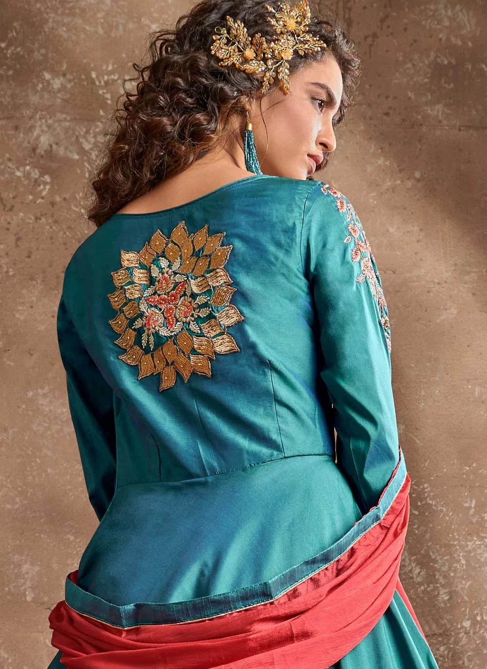 Rama Embroidery Silk Readymade Indian Gown