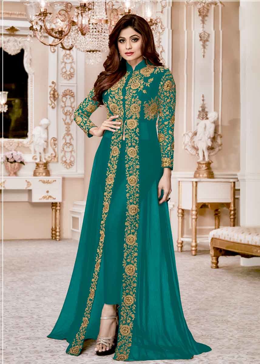 Rama Green Color Designer Embroidered Real Georgette Suit