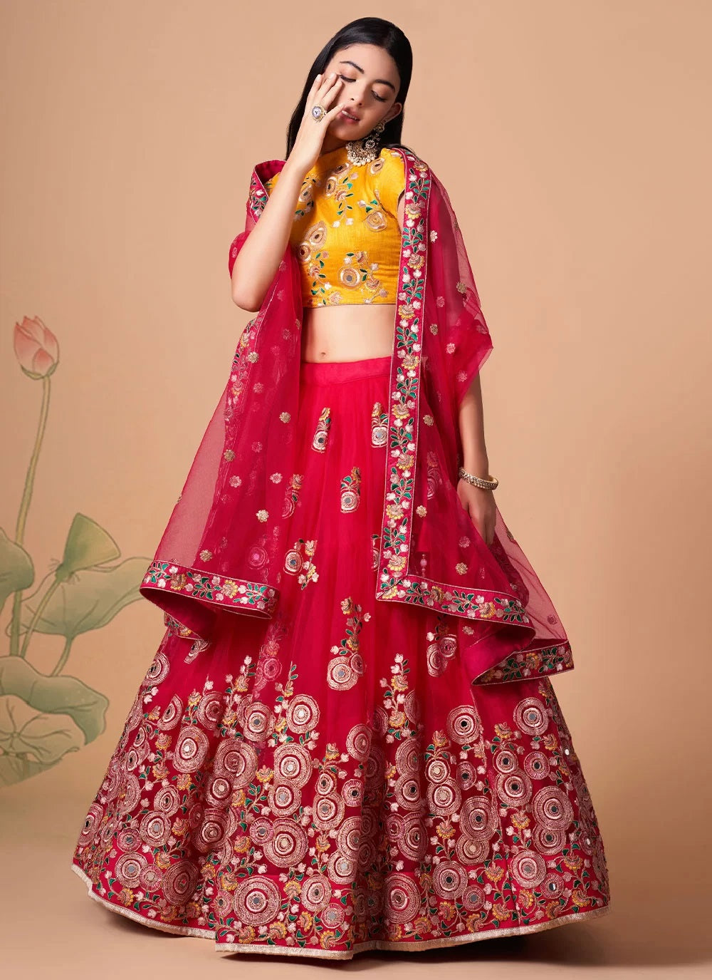 Rani Elegant Net Lehenga with Intricate Thread and Sequins Embroidery