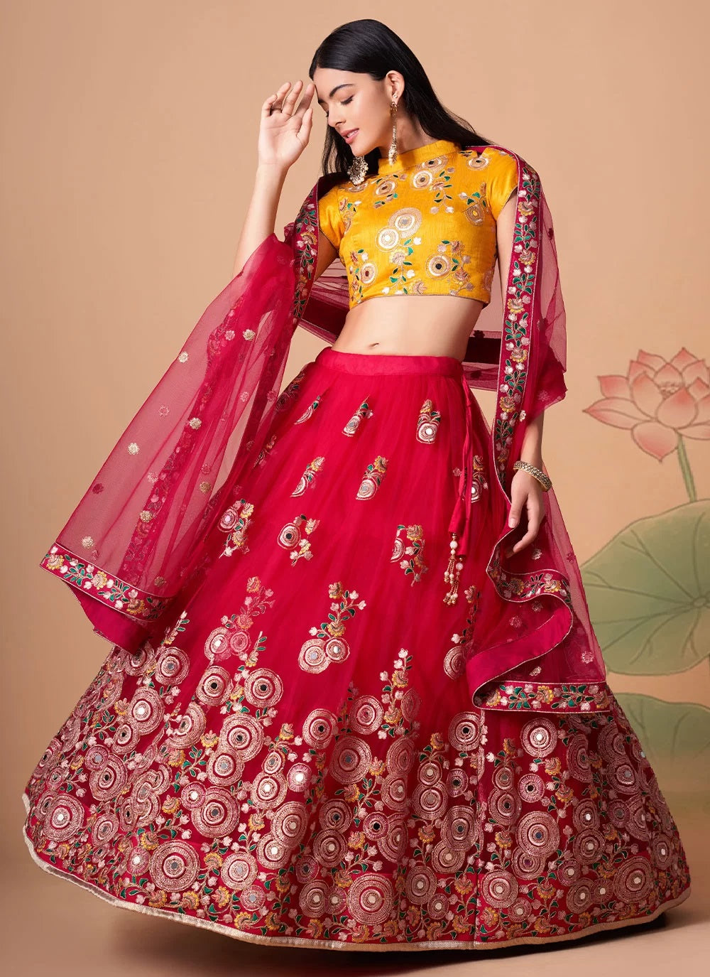 Rani Elegant Net Lehenga with Intricate Thread and Sequins Embroidery