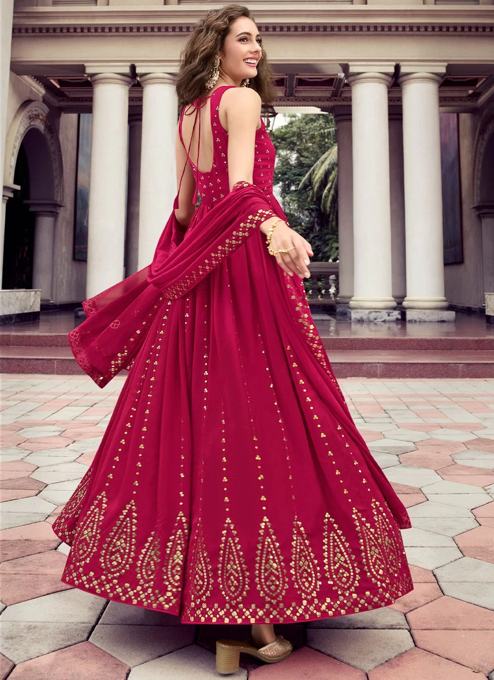Rani Georgette Semi Stitched Anarkali Gown