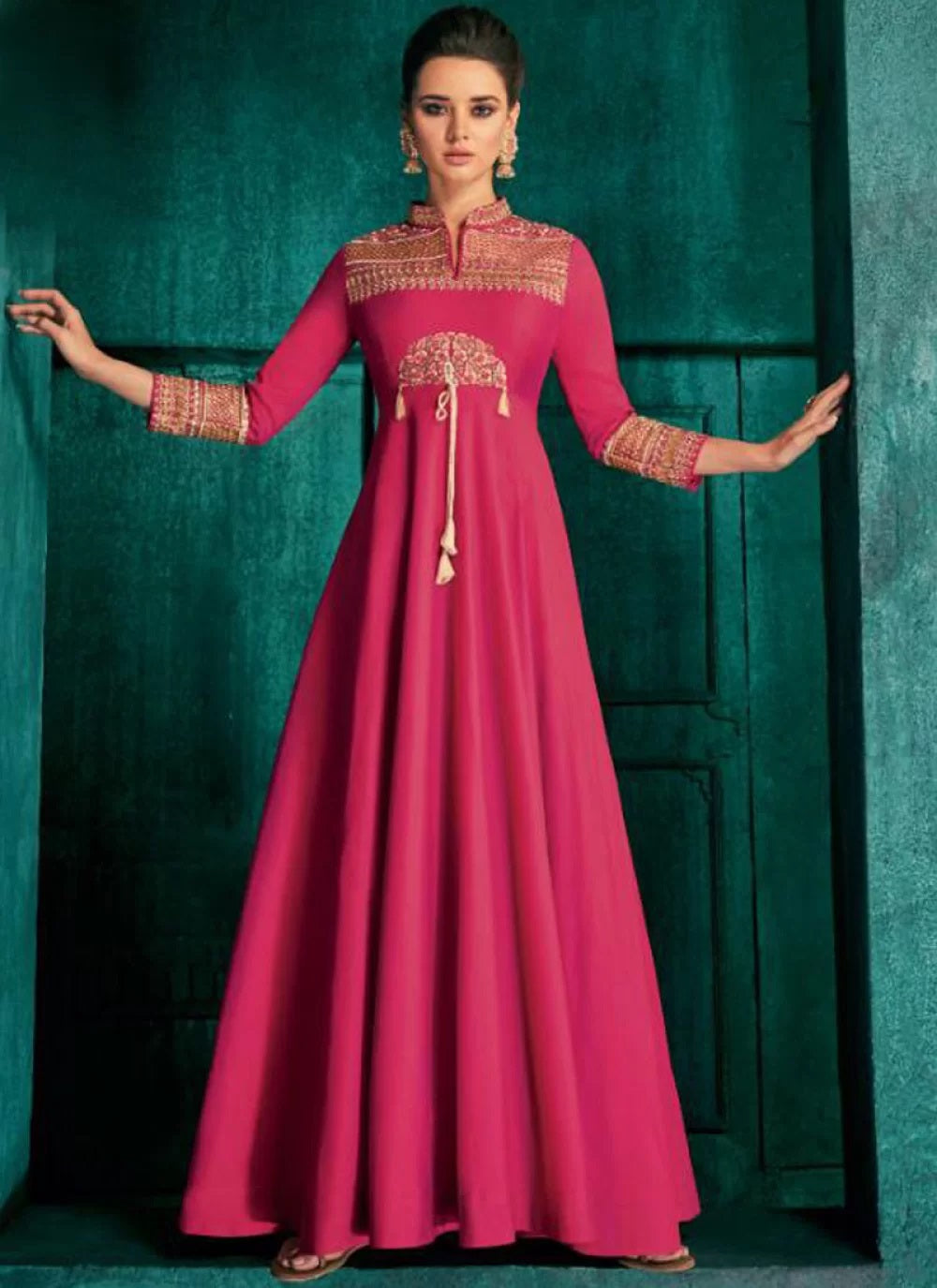 Ready Made Silk Long Pink Gown