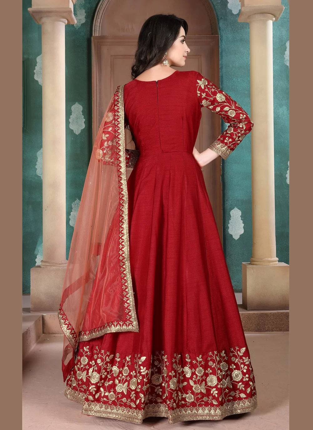 Shop Red Silk anarkali With Heavy Embroidery Online Unstitched Shop Red Silk anarkali With Heavy Embroidery Online Unstitched