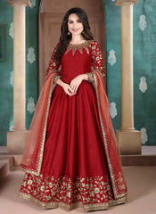 Red Silk anarkali With Heavy Embroidery
