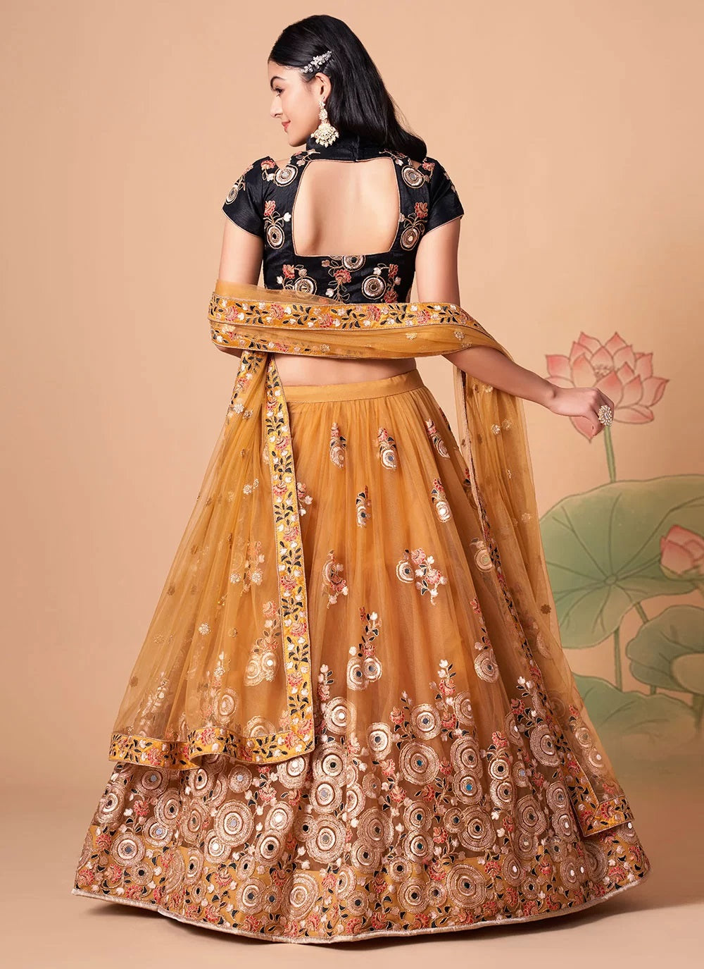 Buy Bottle Green faux georgette sequins embroidery lehenga choli at  fealdeal.com