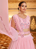 Sequince Embroidered Georgette Lehenga In Pink