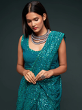Sequinned Georgette Saree In Teal Blue