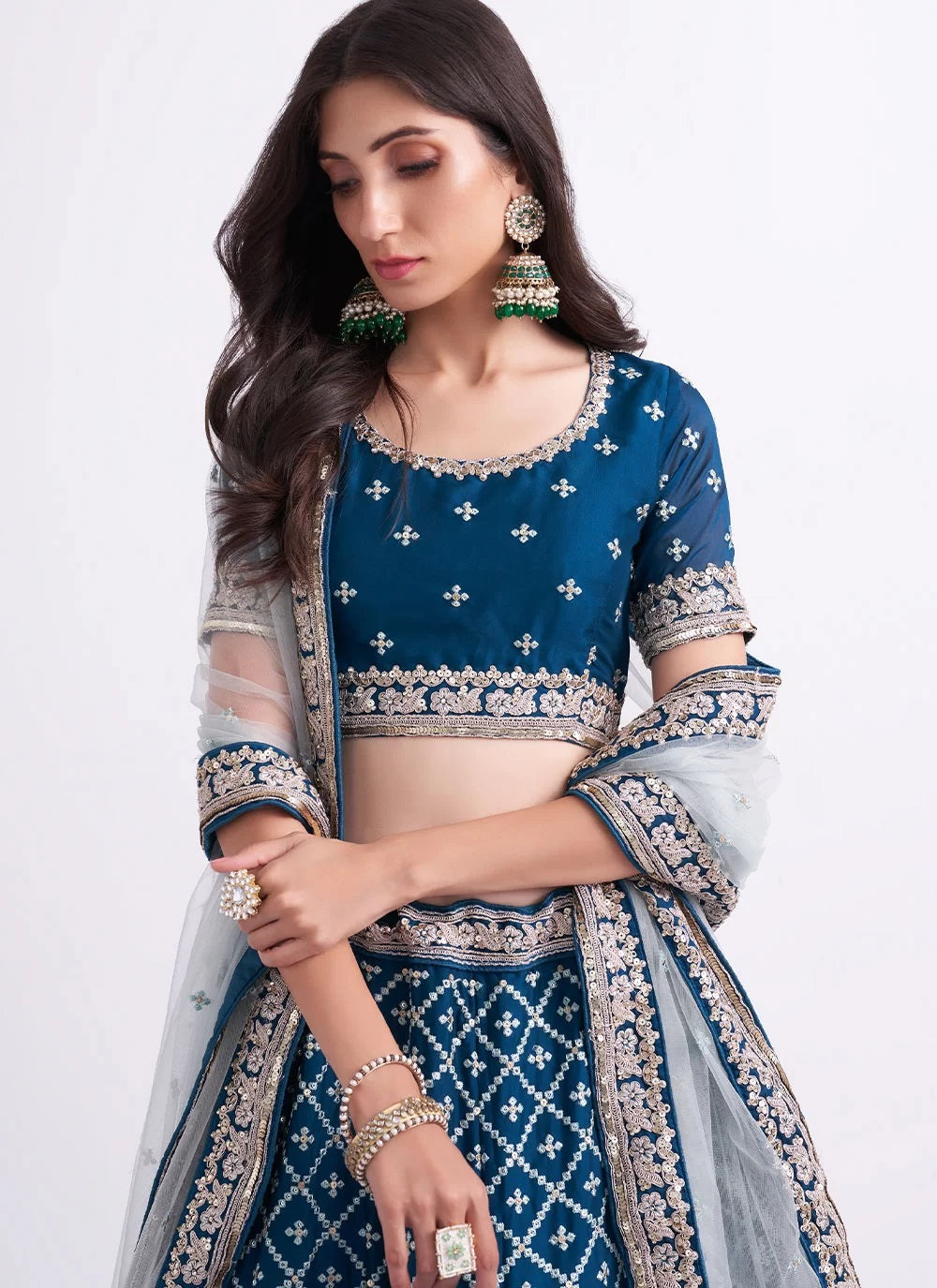 Silky Georgette Heavy Embroidered Lehenga For Engagement