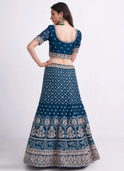 Silky Georgette Heavy Embroidered Lehenga For Engagement