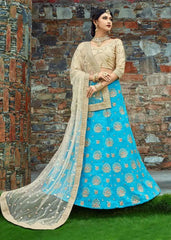 Sky Blue Color Floral Embroidered Art Silk Lehenga Choli