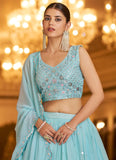 Sky Blue Embroidered Party Wear Lehenga Choli