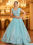 Sky Blue Embroidered Party Wear Lehenga Choli