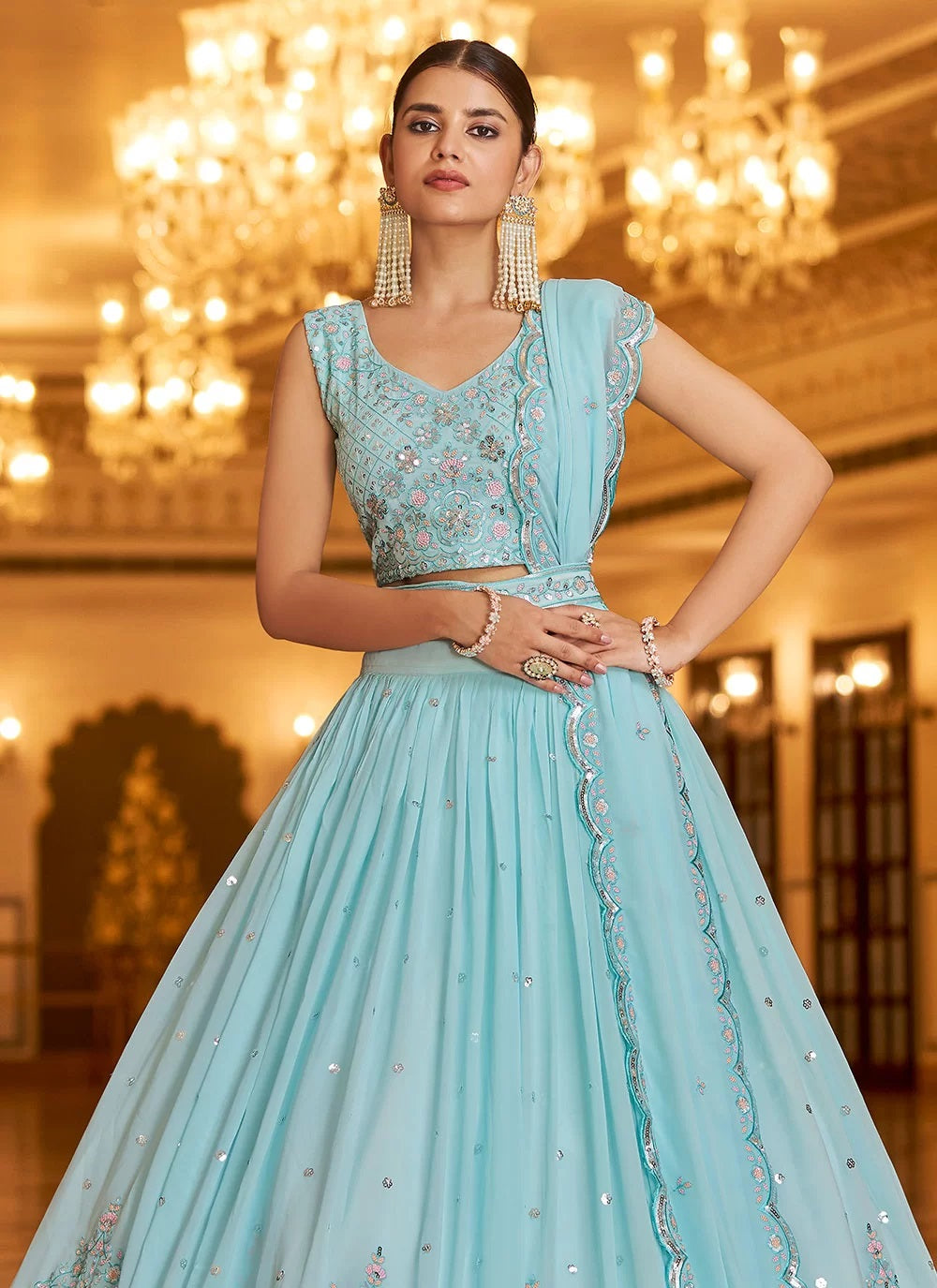 Blue Powder Blue Gown by Inaya Couture for rent online  FLYROBE