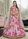 Stone and Print Work Art Silk Lehenga In Light Pink