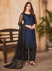 Straight Wear Net Pakistani Suit In Blue