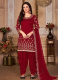 Stylish Art Silk Patiyala Suit In Maroon