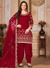 Stylish Art Silk Patiyala Suit In Maroon