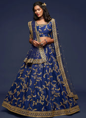 Thread And Sequins Embroidered Blue Party Wear Lehenga