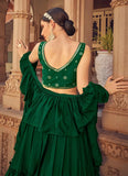 Tiered Chinnon Thread and Mirror Work Lehenga For Women