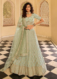 Trendy Pista Green Crepe Stone Work Lehenga