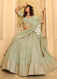 Trendy Pista Green Crepe Stone Work Lehenga