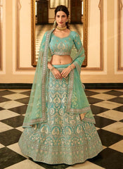 Turquoise Wedding Wear Gota And Zari Work Lehenga