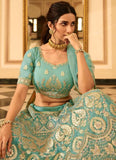 Turquoise Wedding Wear Gota And Zari Work Lehenga