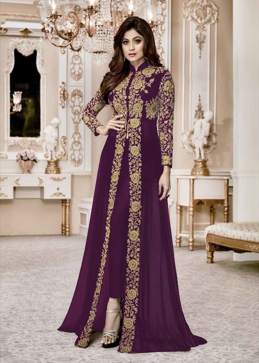 Violet Color Latest Design Real Georgette Embroidered Suit