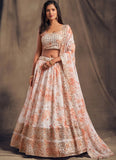 White Color Digital Printed Organza Lehenga