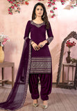 Wine Embroidered Art Silk Punjabi Suit