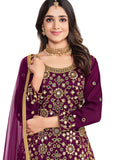 Wine Embroidery and Mirror Work Punjabi Suit