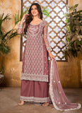 Wine Net embroidered Pakistani Palazzo Salwar Suit