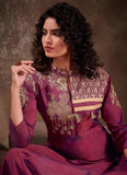 Wine Silk Embroidered Anarkali Gown With Dupatta
