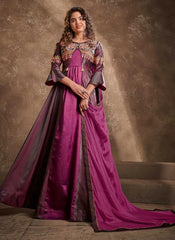 Wine Silk Embroidered Readymade Gown