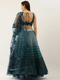 Women Teal Net Embroidered Sequins Semi Stitched Lehenga Choli