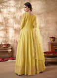 Yellow Art Silk Zari Embroidery Anarkali Dress