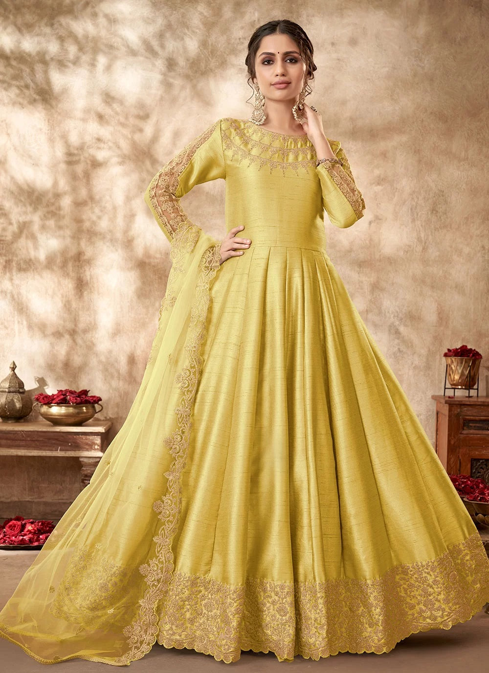Shop Yellow Faux Georgette Embroidered Pakistani Suit Party Wear Online at  Best Price | Cbazaar